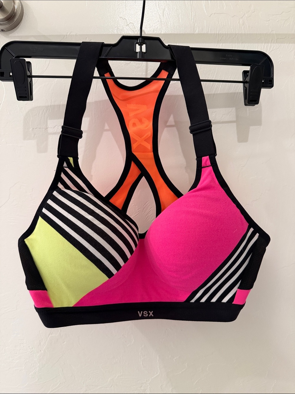 VSX Neon Pink & Lime Sports Bra with Orange Racerback - Picture 1 of 4